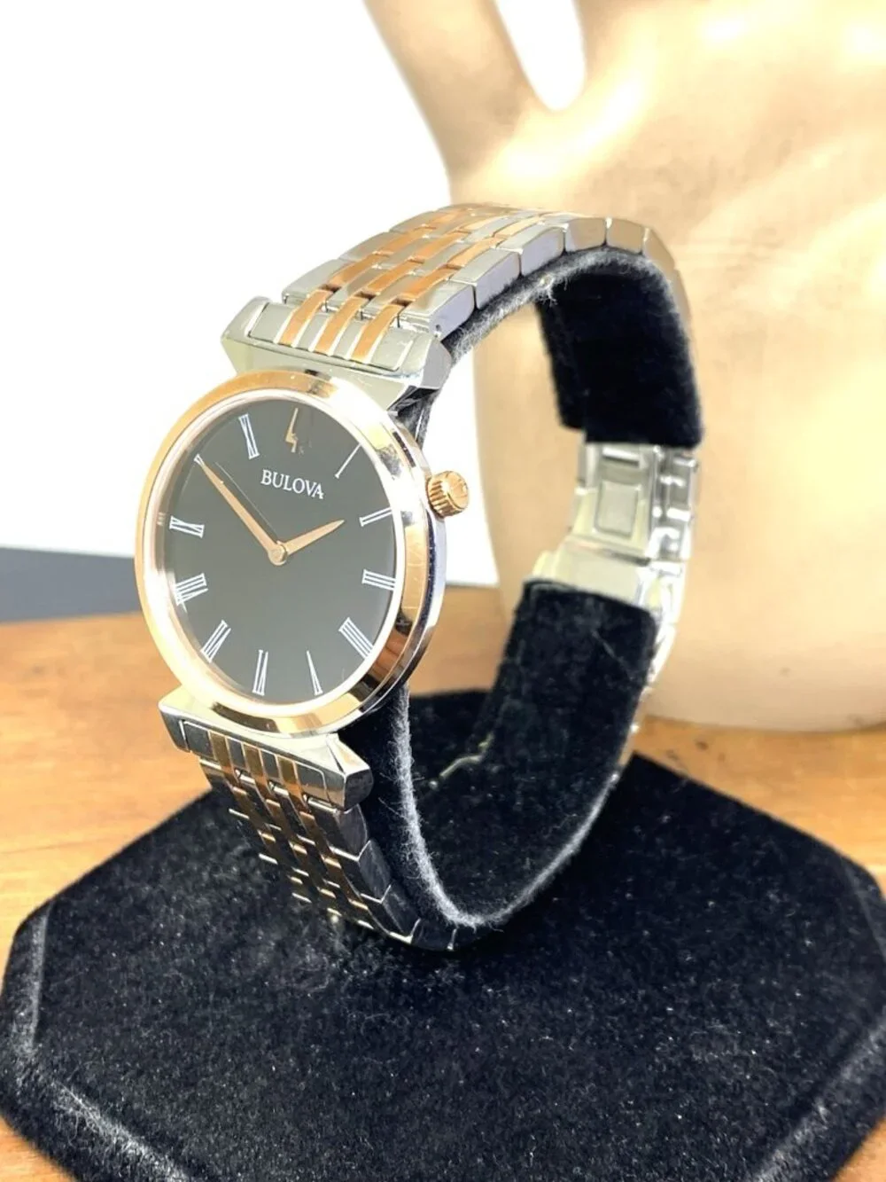 Bulova Women's Watch 98L265 Regatta Quartz Black Dial Rose Gold Silver Steel